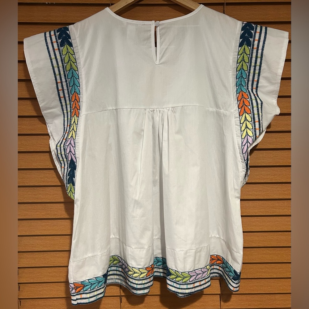 Cato White Embroidered Boho Tunic with Multicolor Trim size XL - Picture 5 of 7